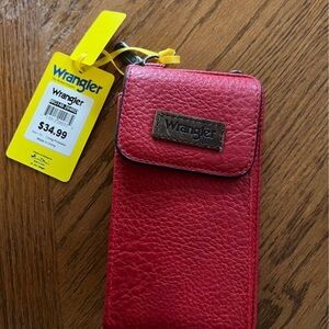 Wrangler Red Leather Phone Case Pouch with Logo Patch
